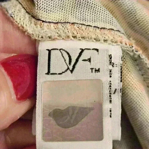 Diane Von Furstenberg Silk Knit Long Sleeve Navy Orange Cream Midi Dress Sz 4 - Picture 8 of 15